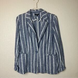 DREW Lightweight Linen Women's Striped Blue Blazer Size L